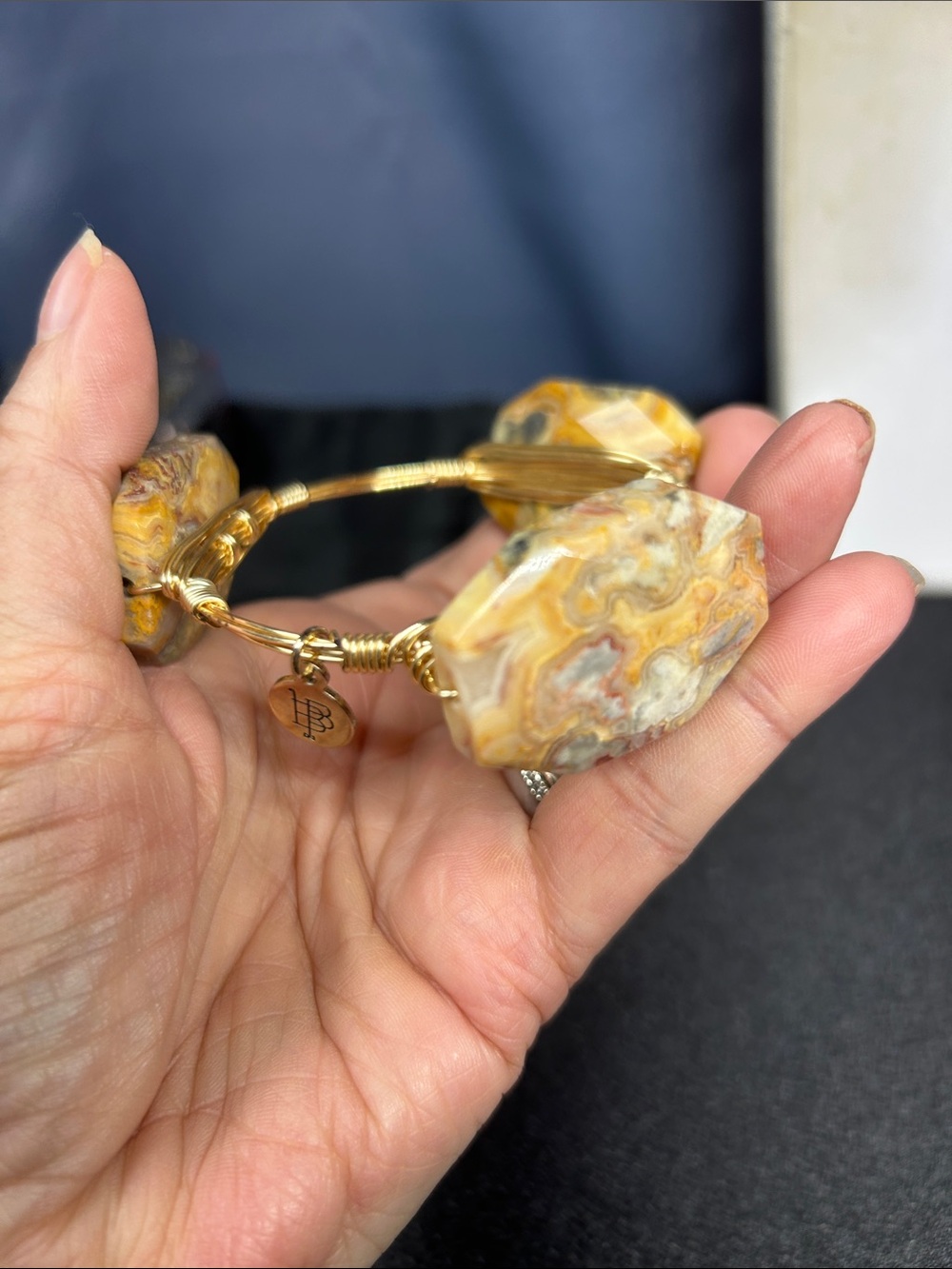 Bourbon and Bowties features natural stone slices set in Gold-Tone Wire - Picture 2 of 5